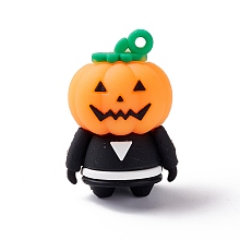 Honeyhandy Halloween Theme PVC Pendants, for DIY Keychain Making, Human with Pumpkins, Orange, 44x30x25mm, Hole: 3mm