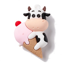 Honeyhandy PVC Plastic Cartoon Big Pendants, Cow with Ice Cream, White, 52x35x20.5mm, Hole: 3mm