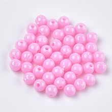 Honeyhandy Opaque Plastic Beads, Round, Pink, 6x5.5mm, Hole: 1.8mm, about 4790pcs/500g