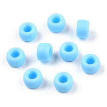 Honeyhandy Opaque Plastic Beads, Frosted, Barrel, Light Sky Blue, 9x6mm, Hole: 3.8mm, about 1900pcs/500g