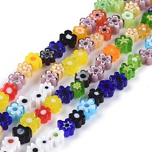 ARRICRAFT Handmade Millefiori Glass Bead Strands, Flower, Mixed Color, 3.7~5.6x2.6mm, Hole: 1mm; about 88~110pcs/Strand, 15.75''(40cm)