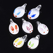 Honeyhandy Handmade Lampwork Pendants, Rabbit, Mixed Color, 20~22.5x11~12.5x7.5~9mm, Hole: 1.5~3mm