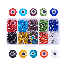 PandaHall Elite 10 Color 6x3mm Flat Round Evil Eye Lampwork Beads Handmade Beads Assortment Lot for Jewelry Making, about 700pcs/box