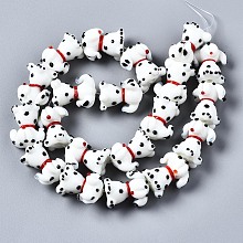 Honeyhandy Handmade Bumpy Lampwork Beads Strands, Spotted dog, White, 22~23x18~19x15~17.5mm, Hole: 2.5mm, about 20pcs/strand, 17.13 inch(43.5cm)