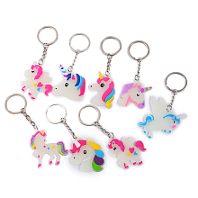 Honeyhandy Luminous PVC Plastic Keychain, with Iron Key Ring, Glow In The Dark, Unicorn, Mixed Color, 4.5x4cm