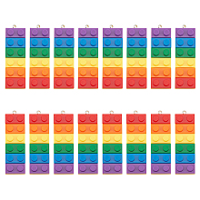 DICOSMETIC 20Pcs 2 Colors Rainbow Opaque Acrylic Pendants, with Platinum Iron Loop, Long Rectangle Building Block Charms, Colorful, 51.5x16x8mm, Hole: 2mm, 10pcs/color