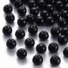 Honeyhandy Opaque Acrylic Beads, Round, Black, 10x9mm, Hole: 2mm, about 940pcs/500g