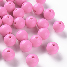 Honeyhandy Opaque Acrylic Beads, Round, Hot Pink, 12x11mm, Hole: 1.8mm, about 566pcs/500g