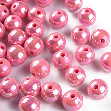 Honeyhandy Opaque Acrylic Beads, AB Color Plated, Round, Hot Pink, 12x11mm, Hole: 2.5mm, about 566pcs/500g