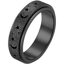 Honeyhandy Stainless Steel Moon and Star Rotatable Finger Ring, Spinner Fidget Band Anxiety Stress Relief Ring for Women, Electrophoresis Black, US Size 12(21.4mm)