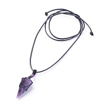 Honeyhandy Natural Amethyst Pendants Necklaces, with Waxed Cord and Nylon Cord, Cone, 31.18 inch~33 inch(79.2~84cm), 1.5~2mm