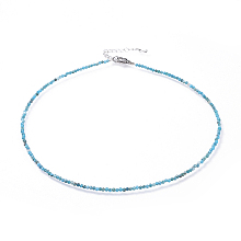 Honeyhandy Natural Apatite Beaded Necklaces, with 304 Stainless Steel Lobster Claw Clasps and Brass Extender Chains, Faceted, 15.8 inch(40.2cm)