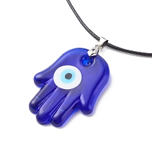 Honeyhandy Blue Lampwork Evil Eye Pendant Necklace with Waxed Cord for Women, Palm Pattern, Pendant: 57x36x6mm, 17.64~17.72 inch(44.8~45cm)