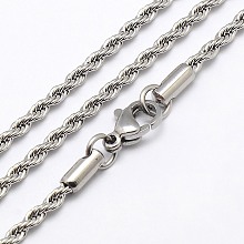 Honeyhandy Trendy Men's 304 Stainless Steel Rope Chain Necklaces, with Lobster Clasps, Stainless Steel Color, 23.6 inch(59.9cm), 2mm