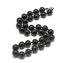 Honeyhandy Natural Black Agate Beaded Necklaces, with Alloy Lobster Clasps, Round, Dyed, 18.1 inch~18.5  inch(46~47cm), round: 11.5~12mm