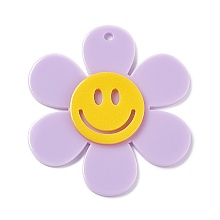 Honeyhandy Opaque Acrylic Big Pendants, Sunflower with Smiling Face Charm, Lilac, 55x50.5x5mm, Hole: 2.5mm