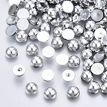 Honeyhandy ABS Plastic Cabochons, Half Round, Platinum, 6x3mm, about 5000pcs/bag