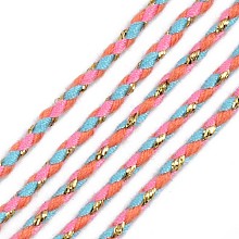 Honeyhandy Tri-color Polyester Braided Cords, with Gold Metallic Thread, for Braided Jewelry Friendship Bracelet Making, Hot Pink, 2mm, about 100yard/bundle(91.44m/bundle)