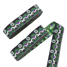 AHANDMAKER 2 Rolls 7.6 Yards 1.3inch Fabric Embroidered Trim, Vintage Jacquard Ribbon Floral Sewing Woven Trim Emobridered Woven Ribbon Fabric Embroidered Trim décor for Sewing Crafts Making, Green