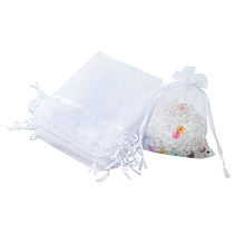 Honeyhandy Organza Bags Jewellery Storage Pouches, Wedding Favour Party Mesh Drawstring Gift Bags, White, 12x9cm