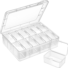 Honeyhandy 12 Grids Transparent Rectangle Plastic Beads Storage Containers, with 12Pcs Independent Small Boxes & Lids, Clear, 17x22.5x5.7cm