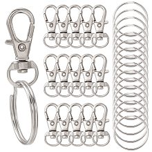 Honeyhandy 25Pcs Alloy Swivel Lobster Claw Clasps, Swivel Snap Hook, with 25Pcs Key Rings, Platinum, Lobster Claw Clasps: 30.5x11mm, Hole: 5x10mm