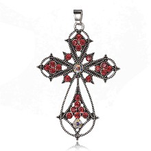 Honeyhandy Alloy Latin Cross Clenched Large Gothic Big Pendants, with Rhinestones, Hyacinth, 53x37x4mm, Hole: 4x7mm