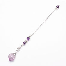 Honeyhandy Rough Natural Amethyst Dowsing Pendulums, with Alloy Findings, 8-1/8 inch(20.7cm)