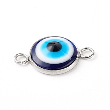 Honeyhandy Resin Evil Eye Links Connectors, with 304 Stainless Steel Settings, Stainless Steel Color, 13.5x21x4.5mm, Hole: 2.3mm