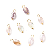 Honeyhandy Electroplate Glass Pendants, with Golden Plated Brass Loops, Faceted, Oval, Lilac, 13~14x6~6.5x4~4.5mm, Hole: 2~3mm