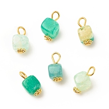 Honeyhandy Natural Agate Pendants, with Golden Plated Iron Findings, Cube, Turquoise, 14~16x7~8x6~7.5mm, Hole: 2~4mm