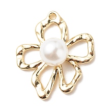 Honeyhandy Alloy Pendants, with Imitation Pearl Acrylic Beads, Flower, Light Gold, 25x21.5x9mm, Hole: 1.5mm