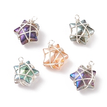 Honeyhandy Wire Wrapped Electroplate Glass Charms, Star, Silver, 15~16x13x7~7.5mm, Hole: 1.5~2mm