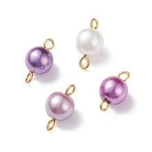 Honeyhandy Glass Imitation Pearl Connector Charms, with Golden Plated Double Iron Loops, Round, Medium Orchid, 14x7.5mm, Hole: 1.8mm and 2.5mm