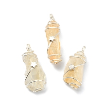 Honeyhandy Natural Citrine Pendants, Silver Color Plated Copper Wire Wrapped Nuggets Charms with Star, Silver Color Plated, 23~46x10~17x8~13mm, Hole: 4mm