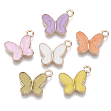 Honeyhandy Alloy Enamel Pendants, Butterfly, Light Gold, Mixed Color, 14x17x2mm, Hole: 2mm