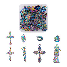 Spritewelry 32Pcs 8 Style Rainbow CoLOR Alloy Pendants, Skull & Cross & Skeleton & Teeth & Pumpkin, 12.5~51x13~34x2.5~5.5mm, Hole: 1.2~4mm, 4pcs/style