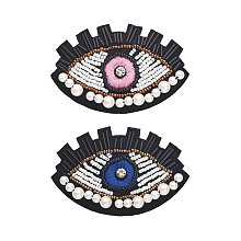 CHGCRAFT 4Pcs 2 Colors Eye Beaded Patches Blue Evil Eye Embroidered Iron On Patches Pink Eyes Applique Embroidery Garment Accessory for DIY Sewing Clothing Jeans Handbags, 59x91x9mm