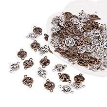 PandaHall Elite 120pcs 2 Colors Tibetan Style 2-Hole Flat Round Alloy Links Chain Connector Findings for Bracelet Jewelry Making, Antique Bronze/Antique Silver