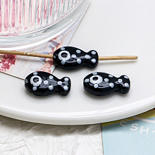 Honeyhandy Handmade Porcelain Beads, Black, Fish, 11x19mm