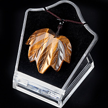 Honeyhandy Natural Tiger Eye Pendants Necklaces, Leaf, 14.96 inch(38cm)