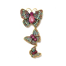 Honeyhandy Creative Long Alloy Triple Butterfly Brooch, Rhinestone Retro Insect Brooch, for Ceremony Banquet Suit Accessory, Colorful, 110x52mm