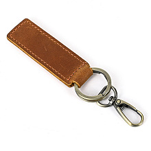 Honeyhandy Cowhide Leather Keychain, with Belt Alloy Ring and Clasp for Car Key Holder , Saddle Brown, 10.5cm