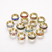 Honeyhandy Brass Spacer Beads with Grade A Rhinestone, Flat Round, Mixed Color, Mixed Color, 9x4mm, Hole: 4mm