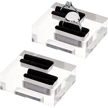 OLYCRAFT 2pcs Acrylic Ring Display Stands Square Acrylic Jewelry Display Stand Double Ring Organizer Display Riser for Ring Organization 4.4x5.4x2cm - Black