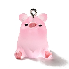 Honeyhandy Translucent Resin Pendants, Pig Charm, with Platinum Tone Iron Findings, Pearl Pink, 24x19x19mm, Hole: 2mm