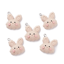 Honeyhandy Opaque Resin Pendants, with Platinum Tone Iron Loops, Rabbit Head, Antique White, 27x22x9.5mm, Hole: 2mm