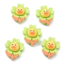 Arricraft Opaque Resin Cabochons, for DIY Accessories, Flower with Duck, Green Yellow, 22x19.5x8.5mm