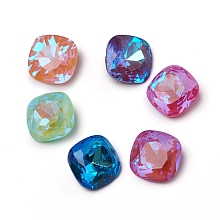 Honeyhandy Glass Rhinestone Cabochons, Mocha Fluorescent Style, Pointed Back, Faceted, Square, Mixed Color, 16x16x7.7mm