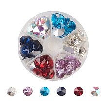 Glass Pointed Back & Back Plated Rhinestone, Rivoli Rhinestone, Cone, Mixed Color, 14x7mm; 8pcs/color, 48pcs/box